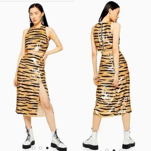 NWT TopshopTiger Sequin Crop Top & Midi Skirt Outfit